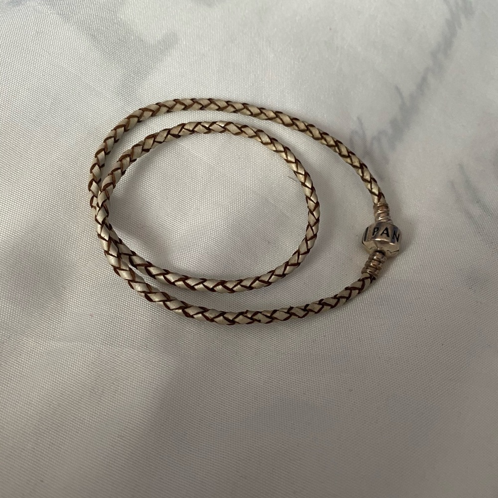 PANDORA 15” champagne leather bracelet.